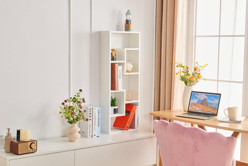 Bookshelf, Freestanding Wood Open Bookcase with 5 Cubes, with 2 keyhole hangers, Home Office DÃƒÂ©cor Rectangular Storage Shelf Display Rack for Study Living Room White - DTYStore