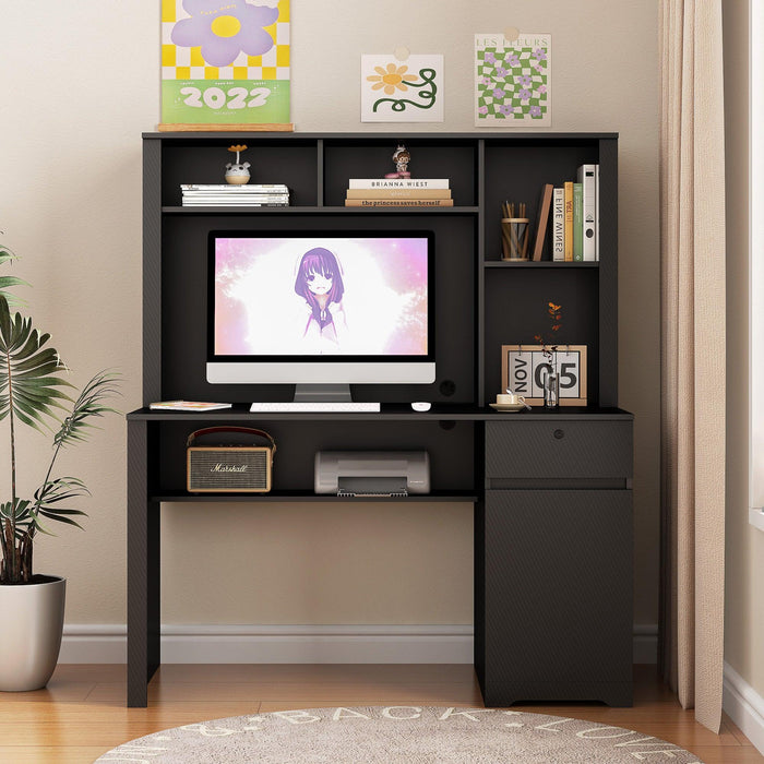 Computer Desk with Hutch & Bookshelf,Wood Executive Desk Teens Student Desk Writing Laptop Home Office Desk with Drawers,3 AC Outlets and 2 USB Charging Ports,Study Laptop Table for Home(Black) - DTYStore