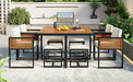 GO 9-Pieces Acacia Wood Patio Dining Set, Space Saving Outdoor Patio Set, 4 Cushioned Chairs & 4 Ottomans & 1 Square Table, for Backyard, Garden, Deck and Poolside, Beige - DTYStore