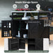 Outdoor Kitchen Island, Rolling Bar Cart & Storage Cabinet, Farmhouse Solid Wood Outdoor Grill Table with Stainless Steel Top, Spice Rack , Towel Rack for Kitchen & Barbecue, Black - DTYStore