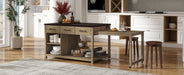 Extendable Kitchen Island with Storage, Multi-Functional Kitchen Cart with Built-In Power Outlets, Retro Kitchen Island on Wheels with Drawers and Open Shelves for Kitchen (Espresso+Natural) - DTYStore