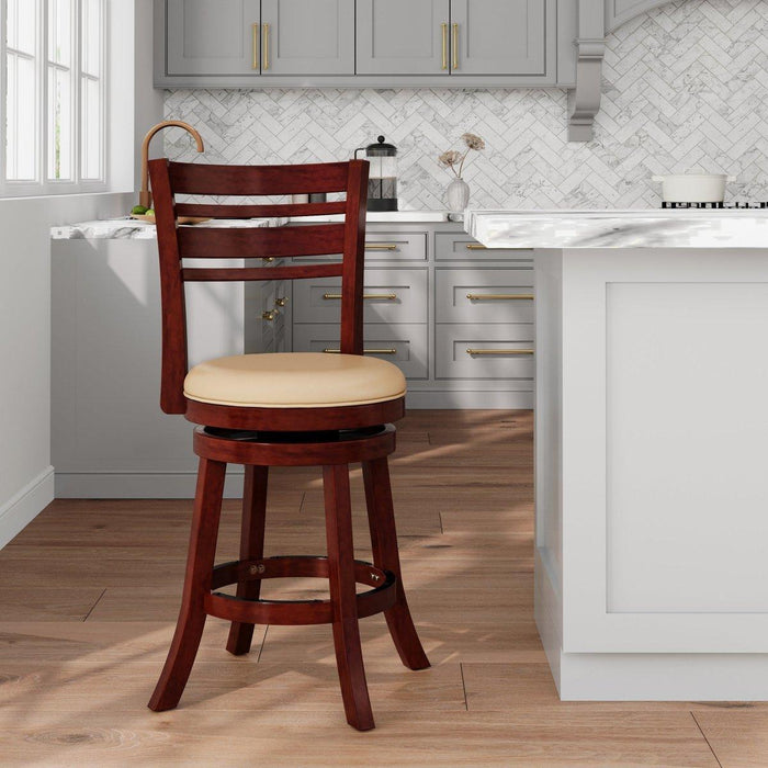 Granby Leather 4-Slat Back Swivel Stool, 30" Bar Stool or 24”