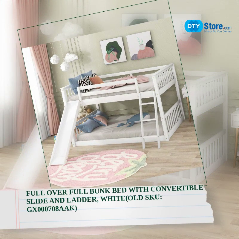 Full over Full Bunk Bed with Convertible Slide and Ladder, White(Old SKU: GX000708AAK) by@Outfy