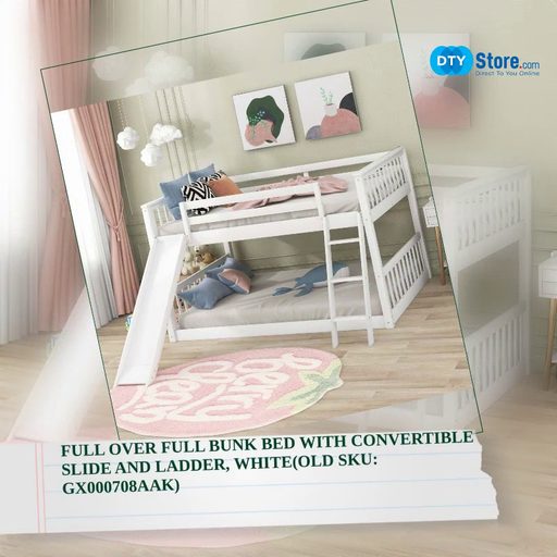 Full over Full Bunk Bed with Convertible Slide and Ladder, White(Old SKU: GX000708AAK) by@Outfy
