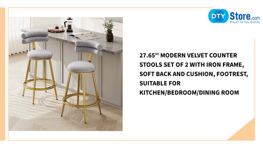 27.65&#039;&#039; Modern Velvet Counter Stools Set of 2 with Iron Frame, Soft Back and Cushion, Footrest, Suitable for Kitchen/Bedroom/Dining Room by@Outfy