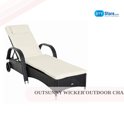 Outsunny Wicker Outdoor Chaise Lounge, 5-Level Adjustable Backrest PE Rattan Pool Lounge Chair with Wheels, Cushion &amp; Headrest, Dark Coffee and Cream White by@Outfy