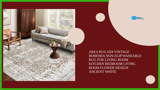 Area Rug 6x9 Vintage Bohemia Non-slip Washable Rug For Living Room Kitchen Bedroom Living Room Flower Design Ancient White by@Outfy