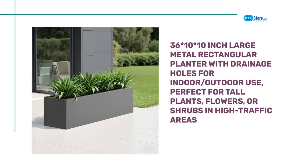 36*10*10 inch Large Metal Rectangular Planter with Drainage Holes for Indoor/Outdoor Use, Perfect for Tall Plants, Flowers, or Shrubs in High-Traffic Areas by@Outfy
