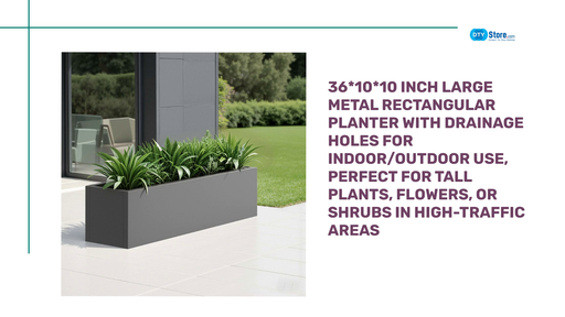 36*10*10 inch Large Metal Rectangular Planter with Drainage Holes for Indoor/Outdoor Use, Perfect for Tall Plants, Flowers, or Shrubs in High-Traffic Areas by@Outfy