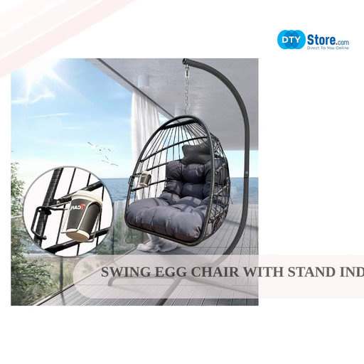 Swing Egg Chair with Stand Indoor Outdoor Wicker Rattan Patio Basket Hanging Chair with C Type bracket , with cushion and pillow,Patio Wicker folding Hanging Chair( Special construction cup holder by@Outfy