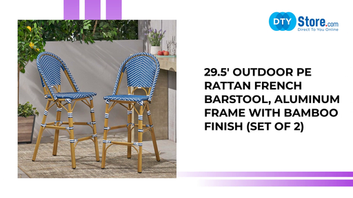 29.5&#039; Outdoor PE Rattan French Barstool, Aluminum Frame with Bamboo Finish (Set of 2) by@Outfy
