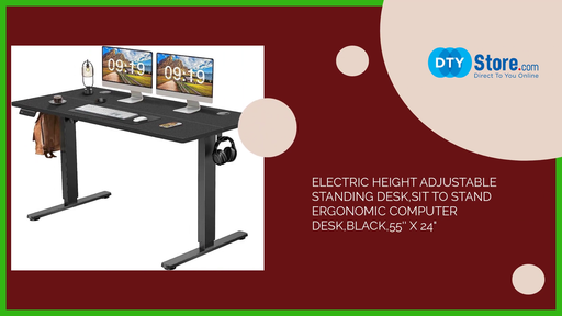 Electric Height Adjustable Standing Desk,Sit to Stand Ergonomic Computer Desk,Black,55&#039;&#039; x 24&quot; by@Outfy