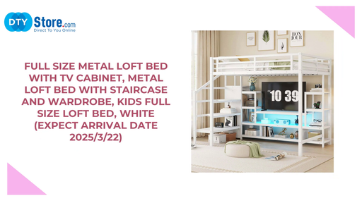 Full Size Metal Loft Bed with TV Cabinet, Metal Loft Bed with Staircase and Wardrobe, Kids Full Size Loft Bed, White (Expect Arrival Date 2025/3/22) by@Outfy