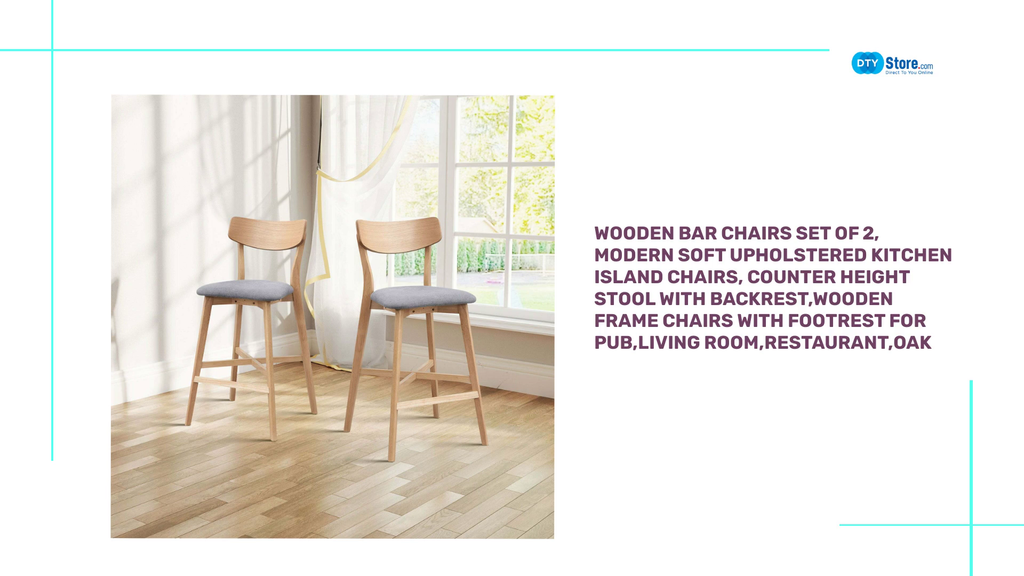 Wooden Bar Chairs Set of 2, Modern Soft Upholstered Kitchen Island Chairs, Counter Height Stool with Backrest,Wooden Frame Chairs with Footrest for Pub,Living Room,Restaurant,OAK by@Outfy