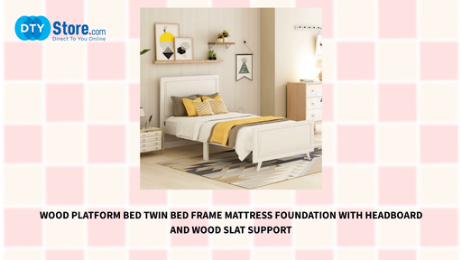 Wood Platform Bed Twin Bed Frame Mattress Foundation with Headboard and Wood Slat Support by@Outfy