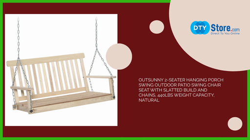 Outsunny 2-Seater Hanging Porch Swing Outdoor Patio Swing Chair Seat with Slatted Build and Chains, 440lbs Weight Capacity, Natural by@Outfy