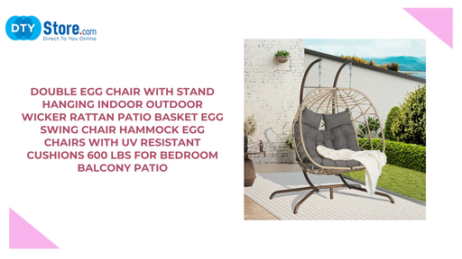 Double Egg Chair with Stand Hanging Indoor Outdoor Wicker Rattan Patio Basket Egg Swing Chair Hammock Egg Chairs with UV Resistant Cushions 600 lbs for Bedroom Balcony Patio by@Outfy