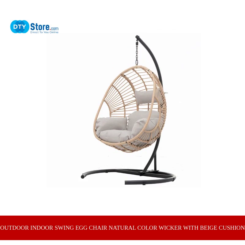 Outdoor Indoor Swing Egg Chair Natural color wicker with beige cushion by@Outfy