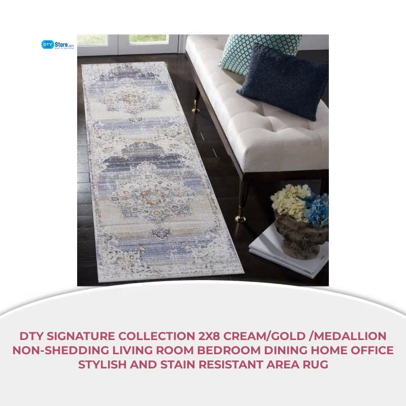 DTY Signature Collection 2X8 Cream/Gold /Medallion Non-Shedding Living Room Bedroom Dining Home Office Stylish and Stain Resistant Area Rug by@Outfy