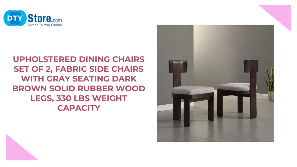 Upholstered Dining Chairs Set of 2, Fabric Side Chairs with Gray Seating Dark Brown Solid Rubber Wood Legs, 330 LBS Weight Capacity by@Outfy