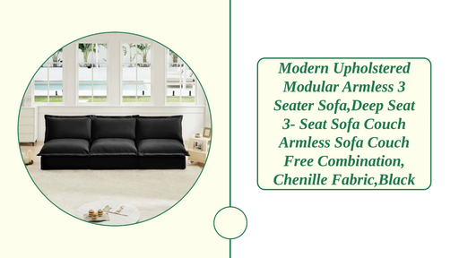 Modern Upholstered Modular Armless 3 Seater Sofa,Deep Seat 3- Seat Sofa Couch Armless Sofa Couch Free Combination, Chenille Fabric,Black by@Outfy