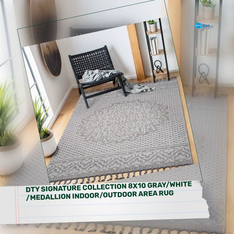 DTY Signature Collection 8X10 Gray/White /Medallion Indoor/Outdoor Area Rug by@Outfy