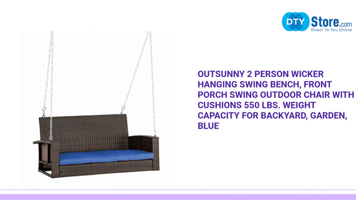 Outsunny 2 Person Wicker Hanging Swing Bench, Front Porch Swing Outdoor Chair with Cushions 550 lbs. Weight Capacity for Backyard, Garden, Blue by@Outfy