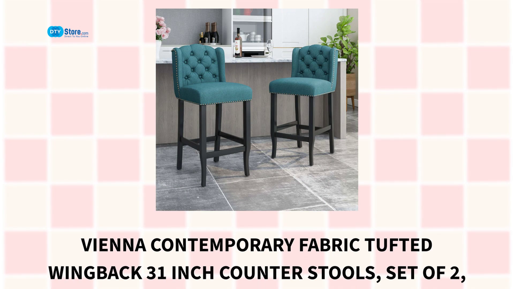 Vienna Contemporary Fabric Tufted Wingback 31 Inch Counter Stools, Set of 2, Teal and Dark Brown by@Outfy