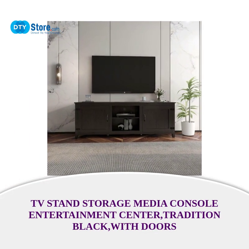 TV Stand Storage Media Console Entertainment Center,Tradition Black,with doors by@Outfy