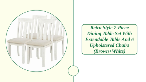 Retro Style 7-piece Dining Table Set with Extendable Table and 6 Upholstered Chairs (Brown+White) by@Outfy