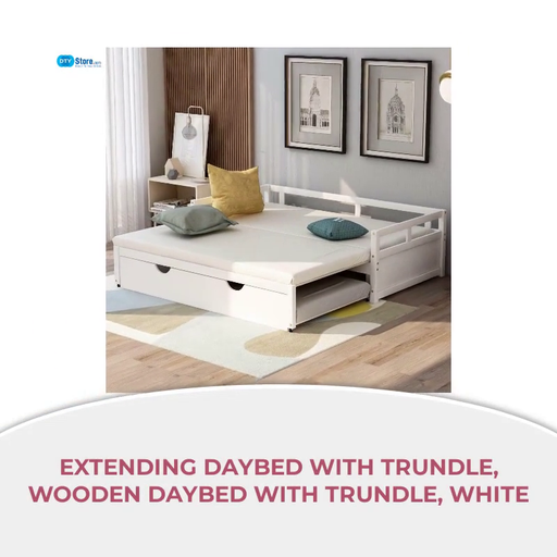 Extending Daybed with Trundle, Wooden Daybed with Trundle, White by@Outfy