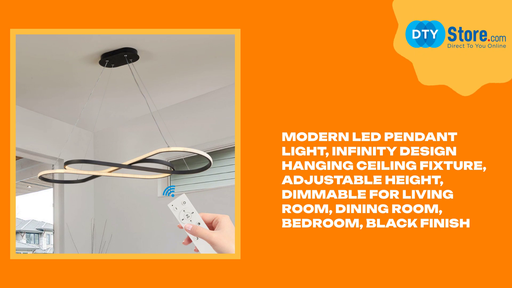 Modern LED Pendant Light, Infinity Design Hanging Ceiling Fixture, Adjustable Height, Dimmable for Living Room, Dining Room, Bedroom, Black Finish by@Outfy