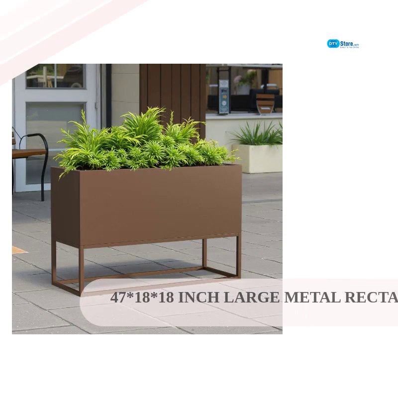 47*18*18 inch Large Metal Rectangular Planter with Shelves and Drainage Holes for Indoor/Outdoor Use, Perfect for Tall Plants, Flowers, or Shrubs in High-Traffic Areas by@Outfy