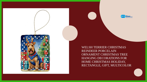 Welsh Terrier Christmas Reindeer Porcelain Ornament Christmas Tree Hanging Decorations for Home Christmas Holiday, Rectangle, Gift, Multicolor by@Outfy