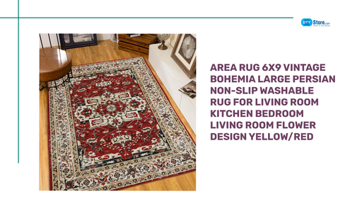Area Rug 6x9 Vintage Bohemia Large Persian Non-slip Washable Rug For Living Room Kitchen Bedroom Living Room Flower Design Yellow/Red by@Outfy