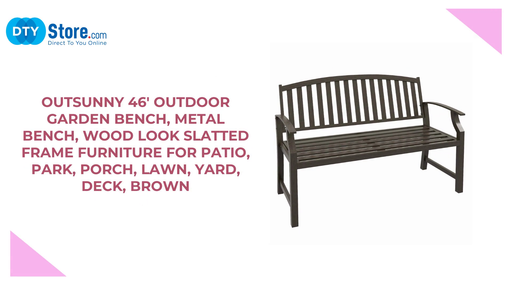 Outsunny 46&#039; Outdoor Garden Bench, Metal Bench, Wood Look Slatted Frame Furniture for Patio, Park, Porch, Lawn, Yard, Deck, Brown by@Outfy