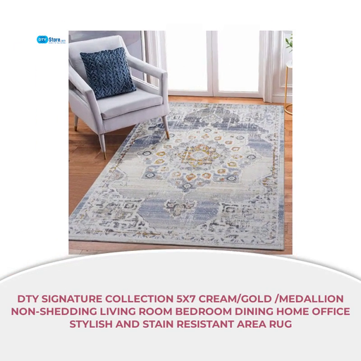 DTY Signature Collection 5X7 Cream/Gold /Medallion Non-Shedding Living Room Bedroom Dining Home Office Stylish and Stain Resistant Area Rug by@Outfy
