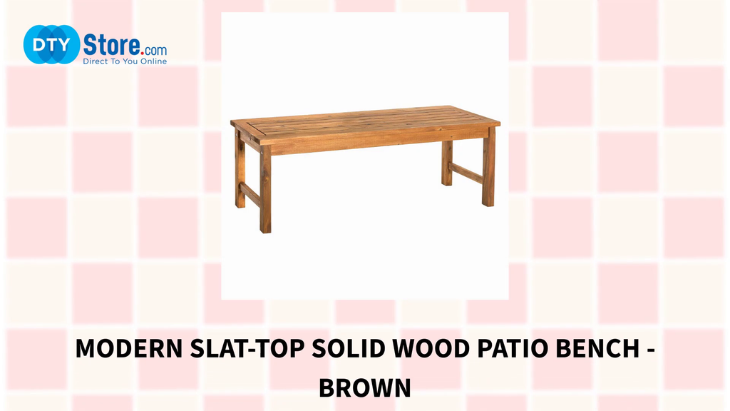 Modern Slat-Top Solid Wood Patio Bench - Brown by@Outfy