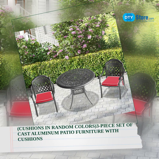 (Cushions In Random Colors)3-Piece Set Of Cast Aluminum Patio Furniture With Cushions by@Outfy