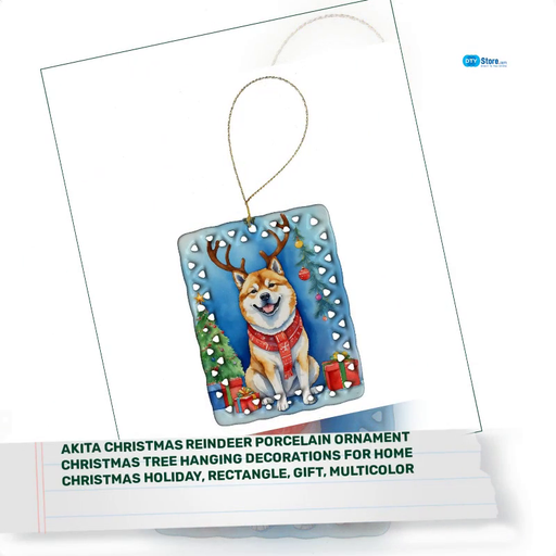 Akita Christmas Reindeer Porcelain Ornament Christmas Tree Hanging Decorations for Home Christmas Holiday, Rectangle, Gift, Multicolor by@Outfy