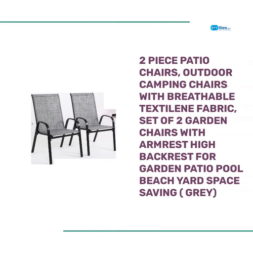 2 Piece Patio Chairs, Outdoor Camping Chairs with Breathable Textilene Fabric, Set of 2 Garden Chairs with Armrest High Backrest for Garden Patio Pool Beach Yard Space Saving ( Grey) by@Outfy