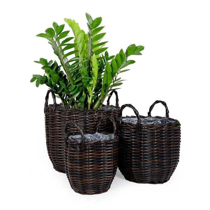 3-Pack Catleza Wicker Multi-purposes Basket with handler - Planter basket Espresso