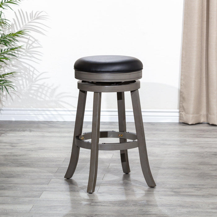 Creede Bonded Leather Backless Swivel Stool, 24" Counter or 30” Bar Stool 30" Bar Height Weathered Gray Black Leather