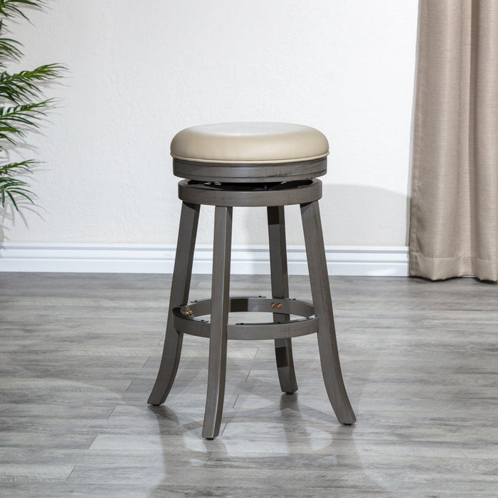 Creede Bonded Leather Backless Swivel Stool, 24" Counter or 30” Bar Stool 30" Bar Height Weathered Gray French Gray Leather