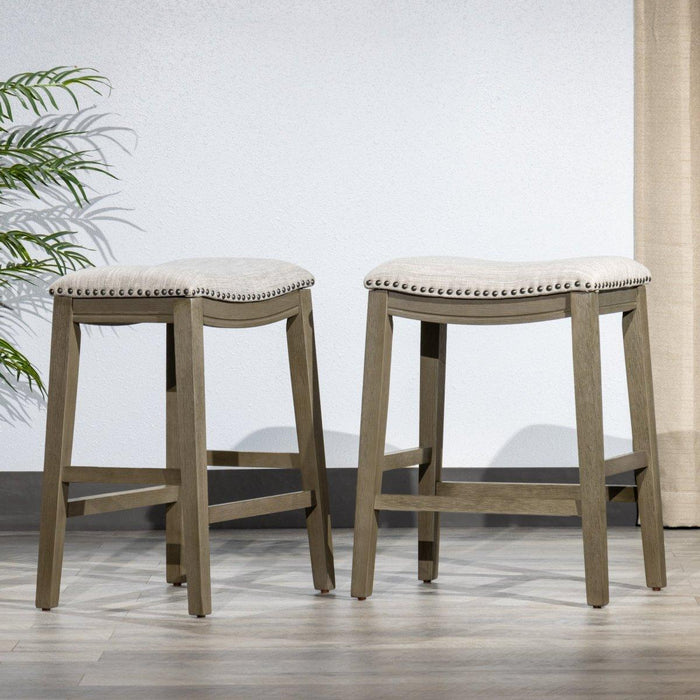 DTY Indoor Living Aurora Saddle Stool -25" Counter Stool or 29" Barstool, Set of 2 29" Light Gray Fabric Gray