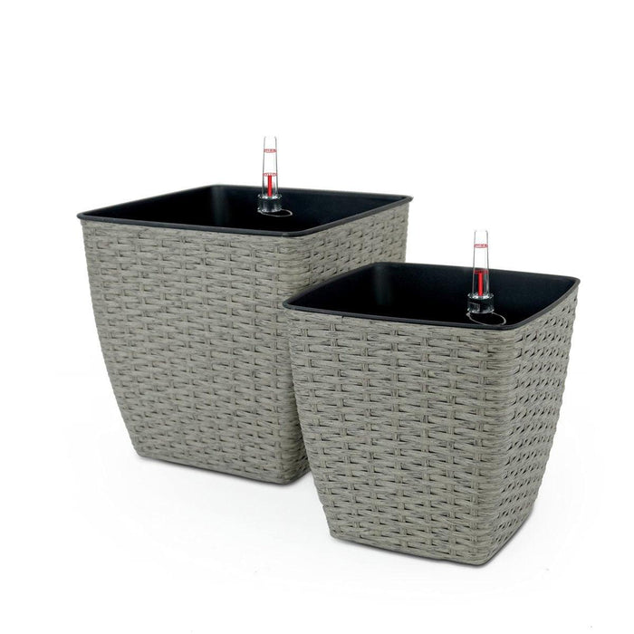 DTY Signature 2-Pack Self-watering Planter - Hand Woven Wicker - Thin Square