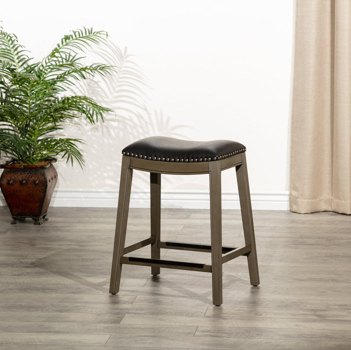 Durango Bonded Leather Saddle Stool, 24" Counter Stool or 30" Bar Stool 24" Counter Height Weathered Gray Black Leather