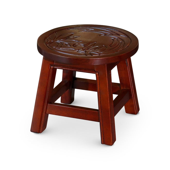 Fairplay Carved Wooden Step Stool Floral Cherry