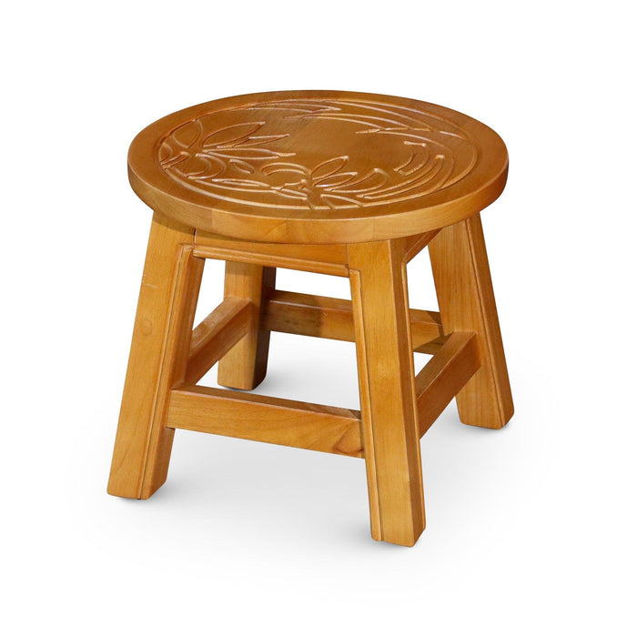 Fairplay Carved Wooden Step Stool Floral Natural