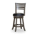 Granby Leather 4-Slat Back Swivel Stool, 30" Bar Stool or 24” 24" Counter Height Weathered Gray Black Leather